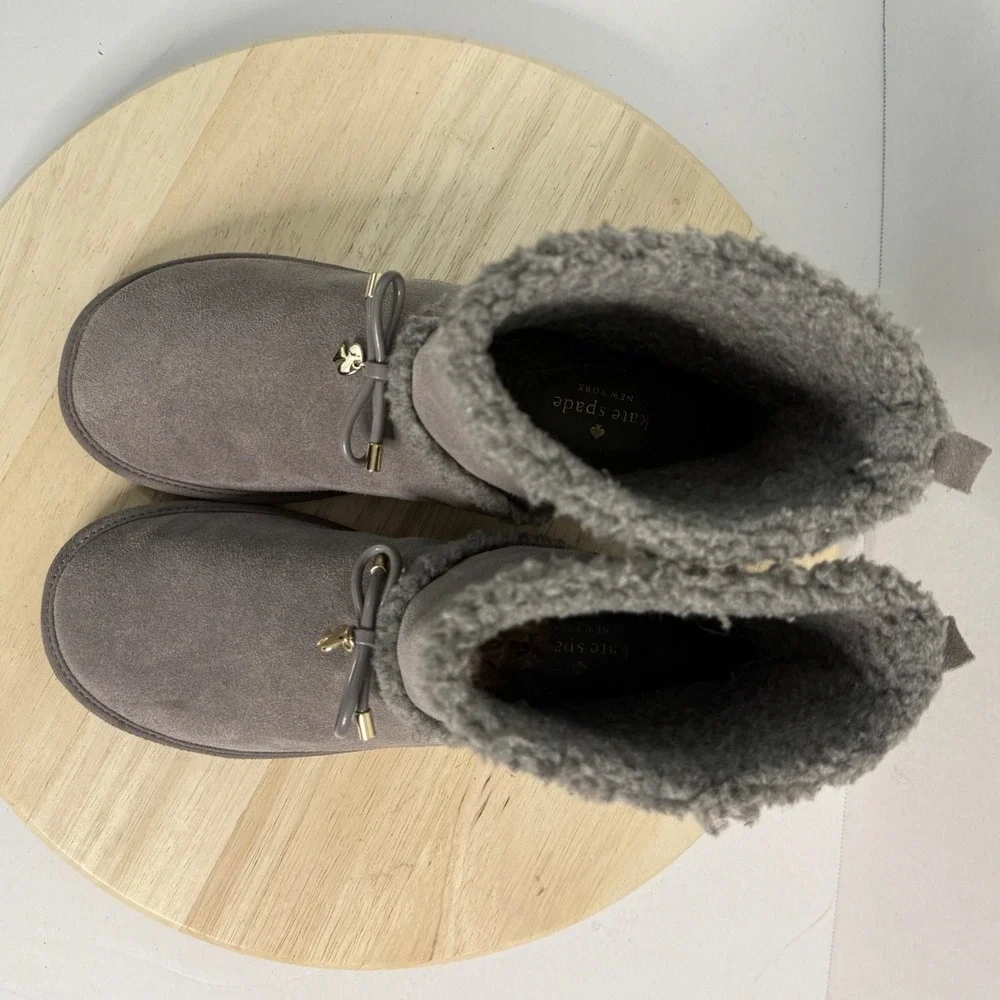 KATE SPADE Women's Boots Marie Faux Shearling Suede Leather Pull-On Shoes Size 9